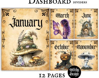 Witchy Monthly Title Pages Planner Bundle Printable Downloadable Planner Pages Year Monthly Undated Aesthetic Witch Core Month Dividers
