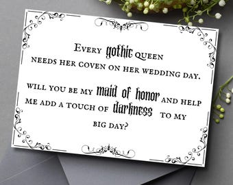 Maid of Honor Proposal Card for Pagan Gothic Wedding Be My Maid of Honor Card, Funny Dark Wedding Be My Bridesmaid Cards Printable Download