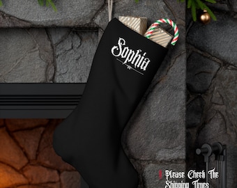 Christmas Stocking Black Custom Name Gothic Design Personalized Name Stocking Family Stocking Witchy Aesthetic Gothic Christmas Gift Black
