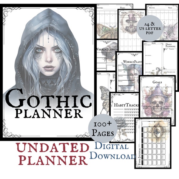 Gothic Planner Undated Printable Pdf Pages Witchy Planner Goth Dark Weekly Monthly Daily Planning Pages, Pagan Calendar Gothic Journal Pages