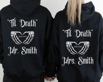 Custom Couple Hoodie Gothic Mr and Mrs Hoodie Matching Couple Bride And Groom Hooded Sweater Wedding Hoodies Custom Last Name Just Married