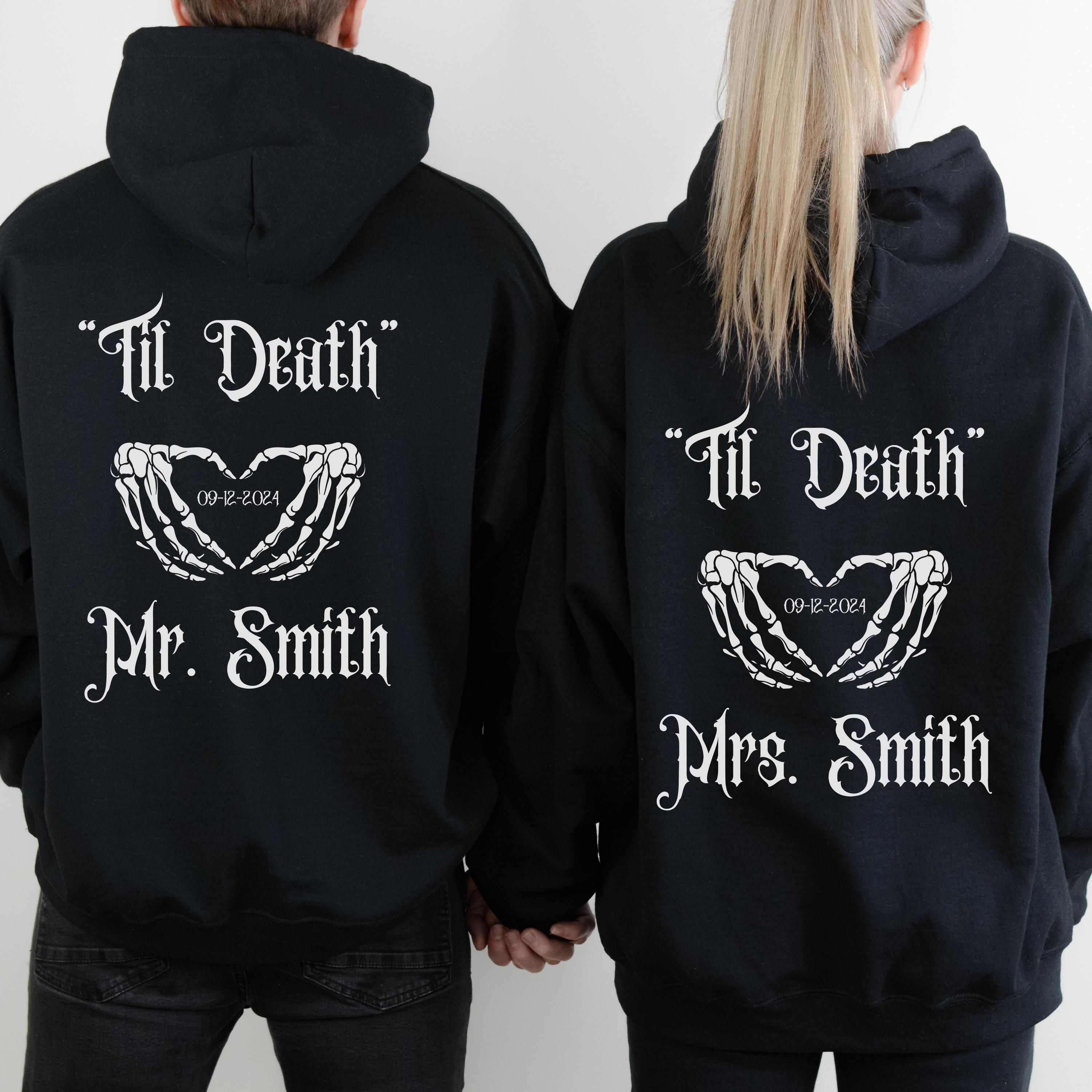 Sweat à Capuche Just Married Squelettes Gothique - Pour Mariage Halloween, Couple, Fête Effrayante