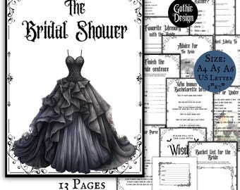 Gothic Brautdusche Spiele Bundle Hochzeitsfeier Spiele Druckbare Download Verlobung Raten Gothic Themed Brautdusche Ideen