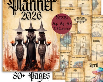 Planificador de Brujería 2026, Calendario Pagano 2026, Páginas de Descarga Digital, Páginas de Grimorio, Planificador Descargable Witch Core, Diario de Brujería