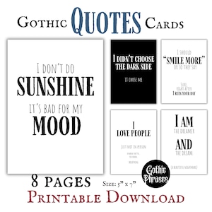 Gothic Quote Cards Printable Download Pages Funny Gothic Phrases Gothic Planner Junk Journal Gothic Ephemera Gifts For Goths Pagan Printable