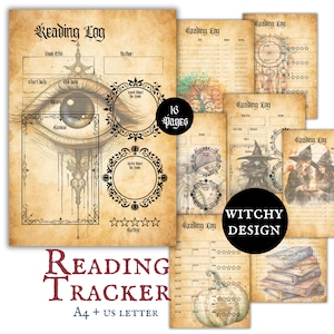 Witchy Reading Tracker, registro di lettura stampabile, Witchy Goth Book Tracking, elenco di lettura, Witch Core Download Witch Planner Pages PDF