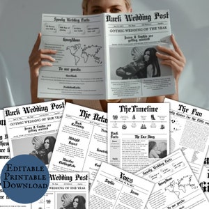 Wedding Newspaper Template Gothic Wedding Invitation Timeline DIY Newspaper Wedding Timeline Dark Wedding Invitation Custom Goth Printable