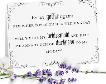 Bridesmaid Proposal Card for Pagan Gothic Wedding, Be My Maid of Honor Card Funny Dark Wedding Be My Bridesmaid Cards Goth Invite 1 or 10pcs
