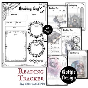 Gothic Reading Tracker Registro di lettura stampabile Witchy Goth Book Tracking, Elenco di lettura di libri Goth Core Download Gothic Planner Pages pdf