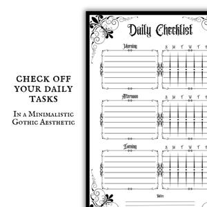 Gotisk daglig checklista Utskrivbar nedladdning Organiserad planerare Gotisk design ADHD-dagbok Daglig spårare Goth Core Estetisk planeraresida bild 4