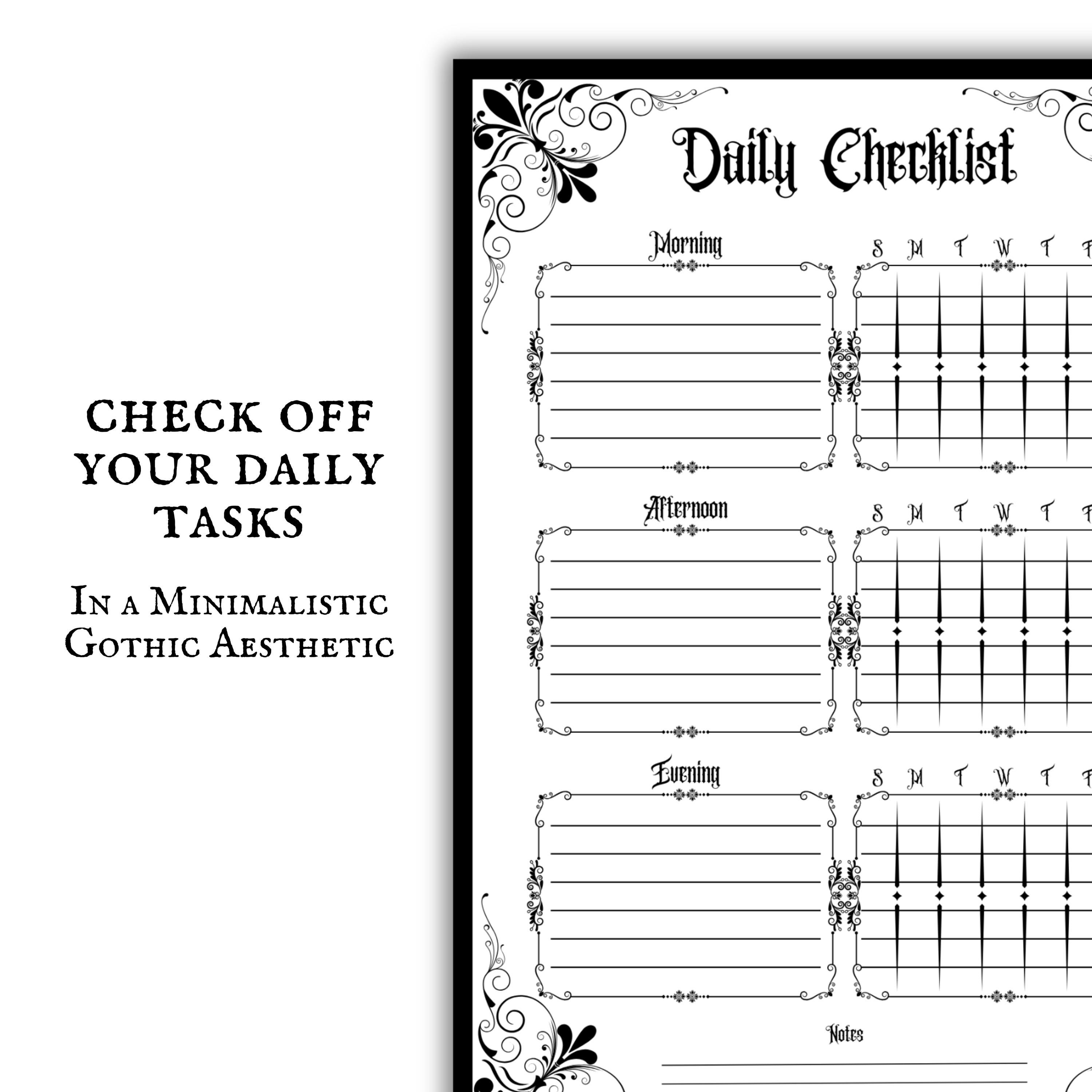 Gothic Daily Checklist Printable Download Organized Planner Gothic ...
