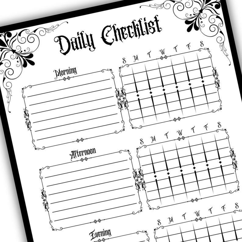 Gotisk daglig checklista Utskrivbar nedladdning Organiserad planerare Gotisk design ADHD-dagbok Daglig spårare Goth Core Estetisk planeraresida bild 3