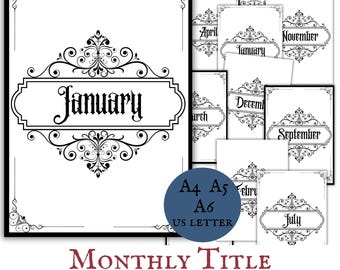 Gothic Monthly Title Pages Planner Bundle Printable Downloadable Planner Pages Year Monthly Undated Minimalistic Goth Core Month Dividers