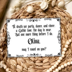 Cartão de proposta de madrinha gótica personalizada, casamento gótico preto, seja minha madrinha, cartão engraçado, casamento escuro, poema gótico pessoal para impressão, download