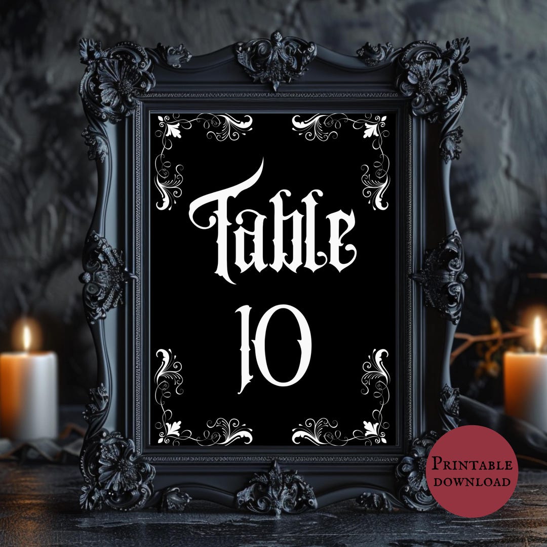 Gothic Table Number Guest Seating Sign Printable Downloadable Table ...