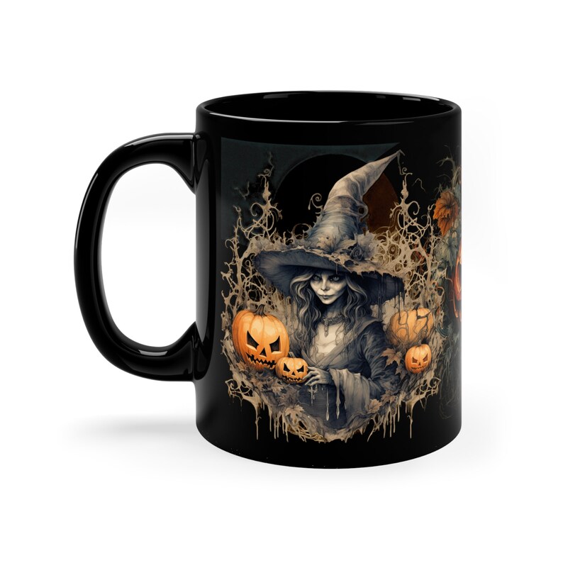 Witch Mug, Black Mug with Witches, Witches' Brew: Enchanting Ceramic Mug, 11oz Black Mug image 5