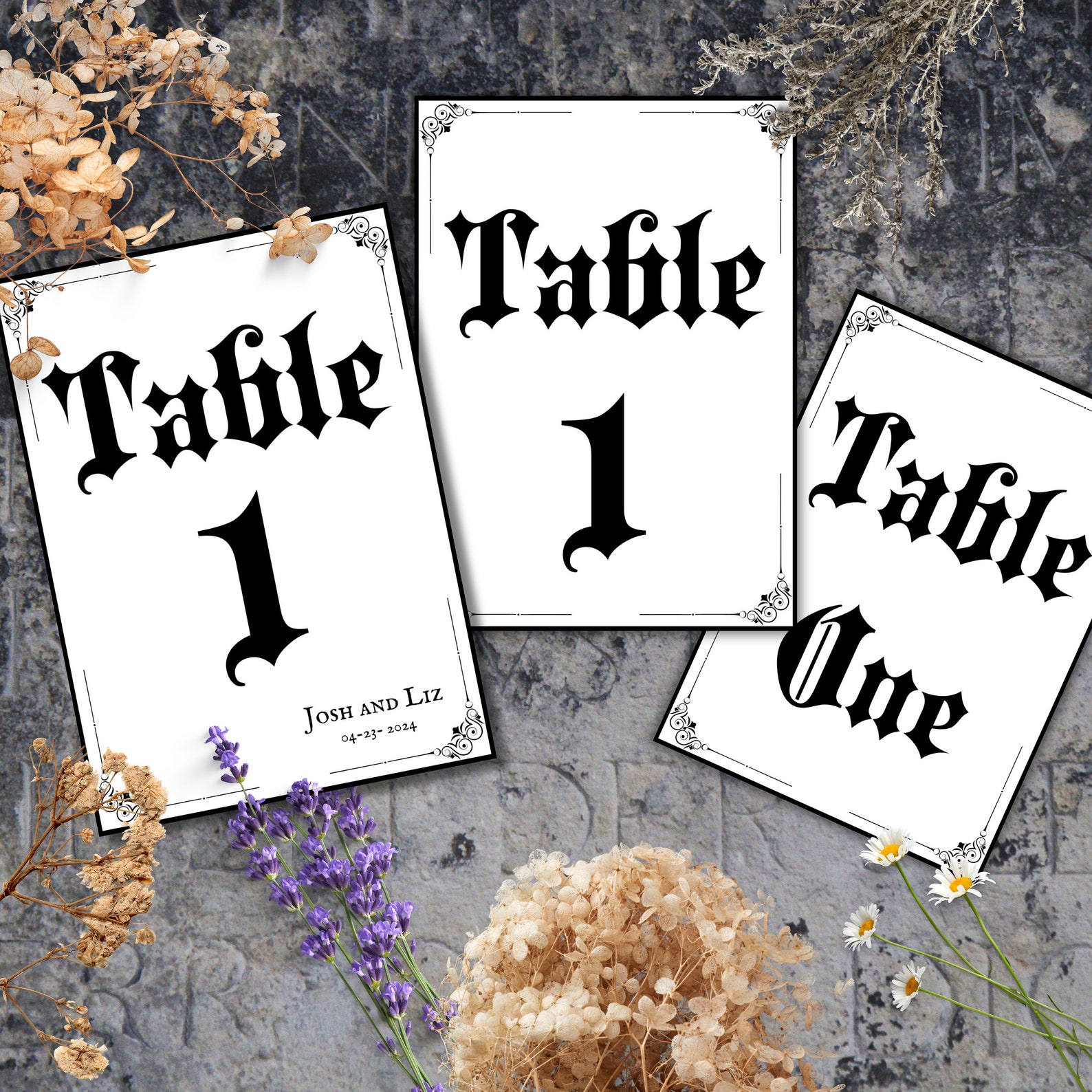 Gothic Table Numbers Wedding Reception Custom Template, Table Sign Dark ...