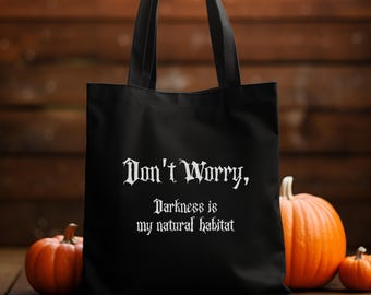 Gothic Bag Black with Funny Quote Dark Academia Tote Bag Aesthetic Goth Bag Black Cotton Canvas Tote Bag, Emo Shoulder Bag Gothic Phrase