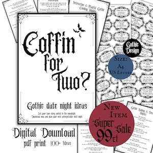 Gothic Date Night Ideen Druckbare Download Datum Glas Karten für Paare Lustige Gothic Datenight Paar Herausforderungen Romantische Date Night Idee