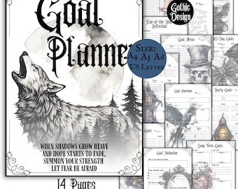 Goal Planner Gothic Design Yearly Goal Setting Undated Planning Printable Download Pages Aesthetic Planner Pages Yearly Review Whimsigothic