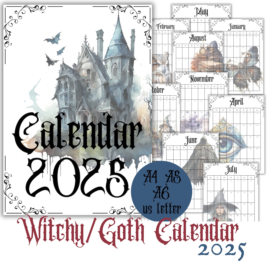 Witchy Goth 2025 Calendar Digital Download Pages Pagan 2025 Monthly