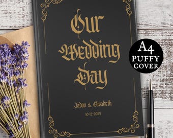 Custom Gothic Wedding Guest Book, Blank Pages A4 Personalized Black Wedding Journal, Witchy Wedding Diary Gift, Goth, Victorian Guestbook
