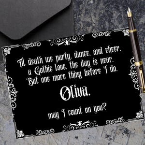 Cartão de proposta de madrinha gótica personalizada, casamento gótico preto, seja minha madrinha, cartão engraçado, casamento escuro, poema gótico pessoal para impressão, download