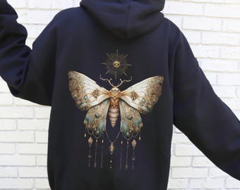 Sweat à capuche en sorcellerie noir vêtements de sorcière Emo esthétique Sweat à capuche cadeau céleste Pull à capuche cadeau pour sorcières Magical Luna Moth