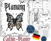 Witchy Goth Planer druckbare Tagesplaner-Seiten 2026 Planung A4 und US-Letter Download Minimalistic Goth Journal Pagan Zielseiten Deutsch