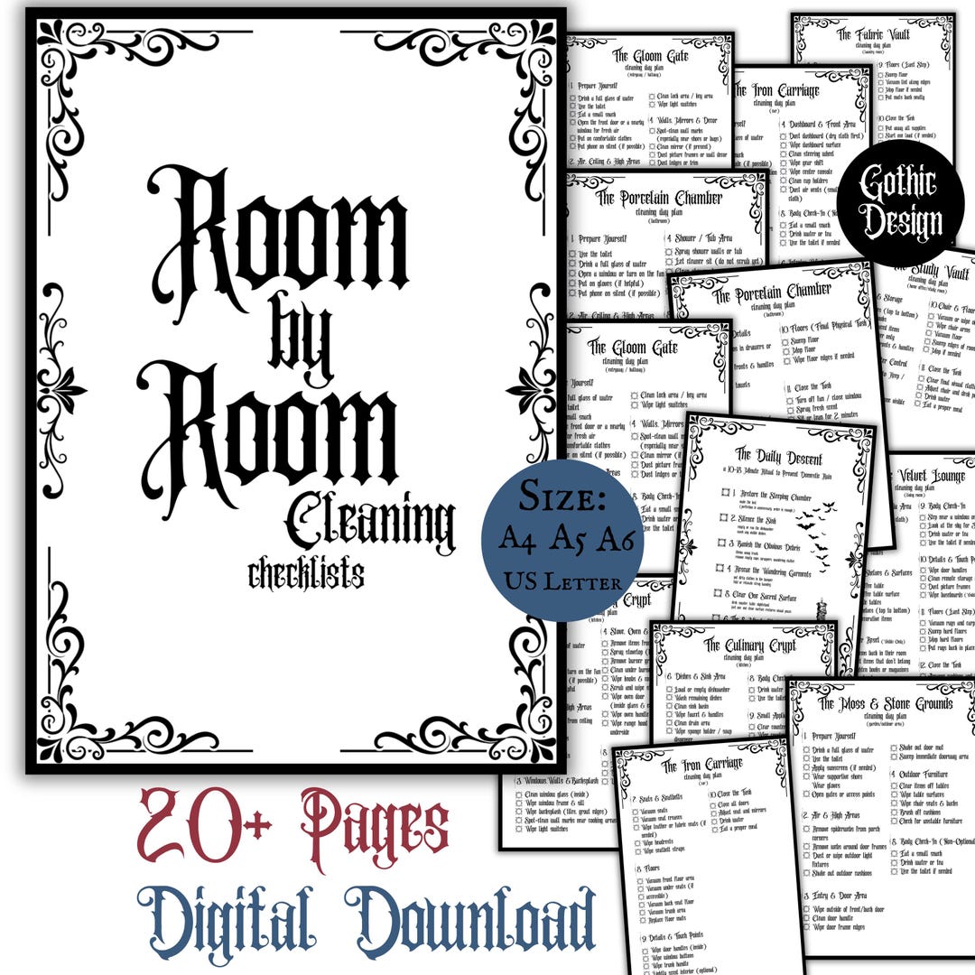 Gothic Room by Room Cleaning Checklist Printable Download PDF Pages ...
