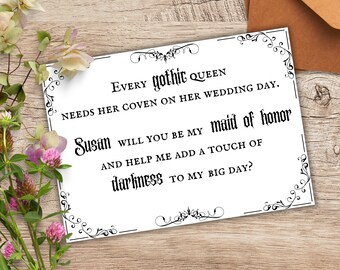 Bridesmaid Proposal Card for Gothic Wedding Custom, Be My Maid of Honor Card, Funny Dark Wedding, Personalized Cards Printable Download