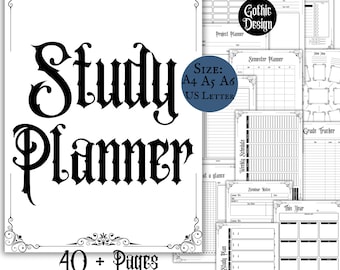 Gothic Student Planner Pages Academic Planner Digital Download Study School Planning, College Homework Witchy Goth Printable Planner Pdf
