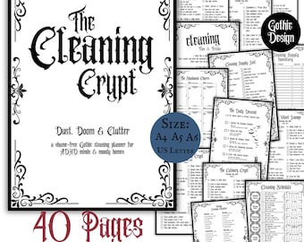 Gothic ADHD Cleaning Planner Printable Download PDF Pages Daily Weekly Room By Room Cleaning Organizer Checklist ADHD Schedule Goth Planner