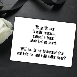 Cartão de proposta de madrinha gótica, cartão de casamento gótico preto, seja minha madrinha, cartão engraçado de casamento escuro, cartão de poema gótico pessoal para impressão em PDF para download