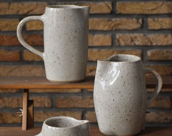 Handmade Ceramic Pitchers, Speckled Stoneware, Snowflake Crackle Glaze