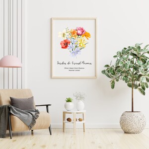 Family Flower Garden Print, Mother&#39;s Day Gift, Personalized Birth Flowers, Digital Print, Grandma, Arts