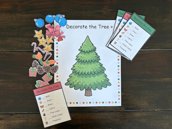 Decorate the Christmas Tree - Build A Meal Game - Christmas Activity for Kids - Printable Preschool Game