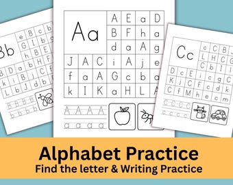 Alphabet Letter Recognition Worksheets – Writing Practice & Find the Letter - ABC activities for Preschool Homeschool Kindergarten