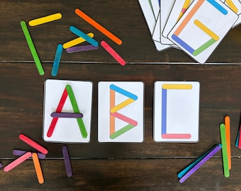 Alphabet Craft Stick Activity Cards - Montessori Learning - Popsicle Sticks - Matching Game for Preschool, Homeschool, Daycare