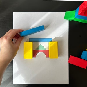 Rompecabezas de bloques de madera para combinar: bloques de construcción: patrones, formas y colores, juego de actividades para niños en edad preescolar, niños pequeños, Montessori y educación en el hogar