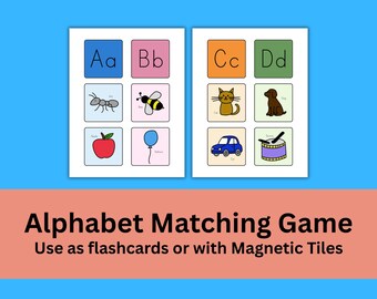 Alphabet Learning Activity - Magnetic Tiles Toppers for Pre-K and Kindergarten - Preschool ABC Beginning Sounds Flashcards Matching Game