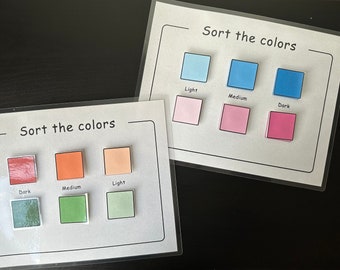 Sort Colors From Dark to Light - Busy Book Activity for Preschool, Kindergarten, Homeschool Binder. Instant PDF Download