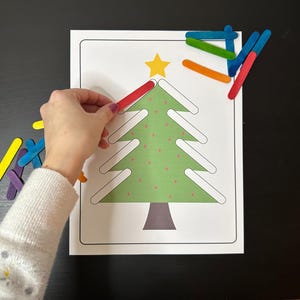 Christmas Tree Popsicle Stick Activity - Winter Activity for Kids - Printable PDF for Craft Sticks - Preschool, Homeschool and Toddler