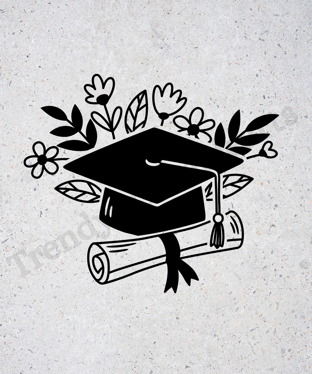 Floral Graduation Line Art, Minimalist Graduation Hat & Diploma Print ...