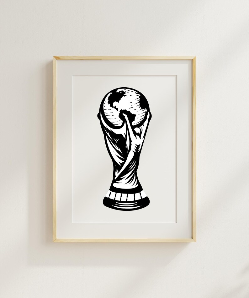 FIFA World Cup 2026 Line Art Print Minimalist Soccer Trophy Drawing 