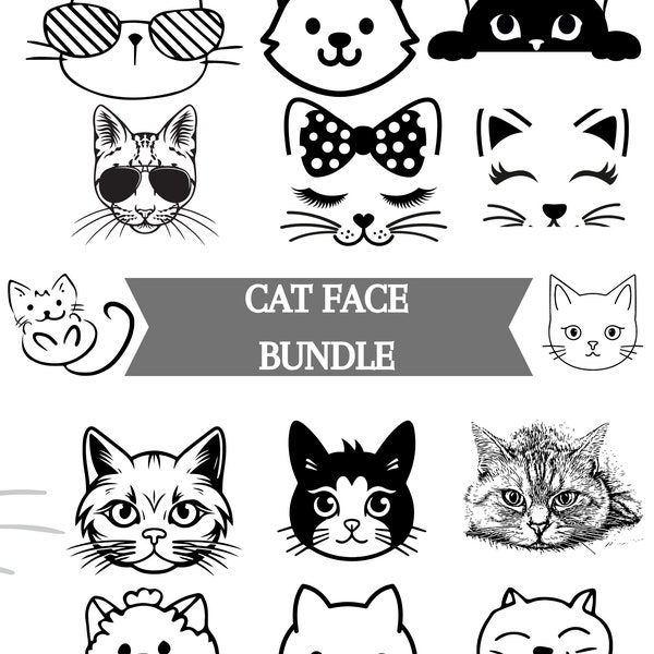 Cute Cat Svg Bundle, Cat Face Svg, Cute Cat Clipart Cat Svg File, Cat Head Clipart Cute Cat Svg, Cute Cat Png Cat Shirt Svg, Cat Head Svg