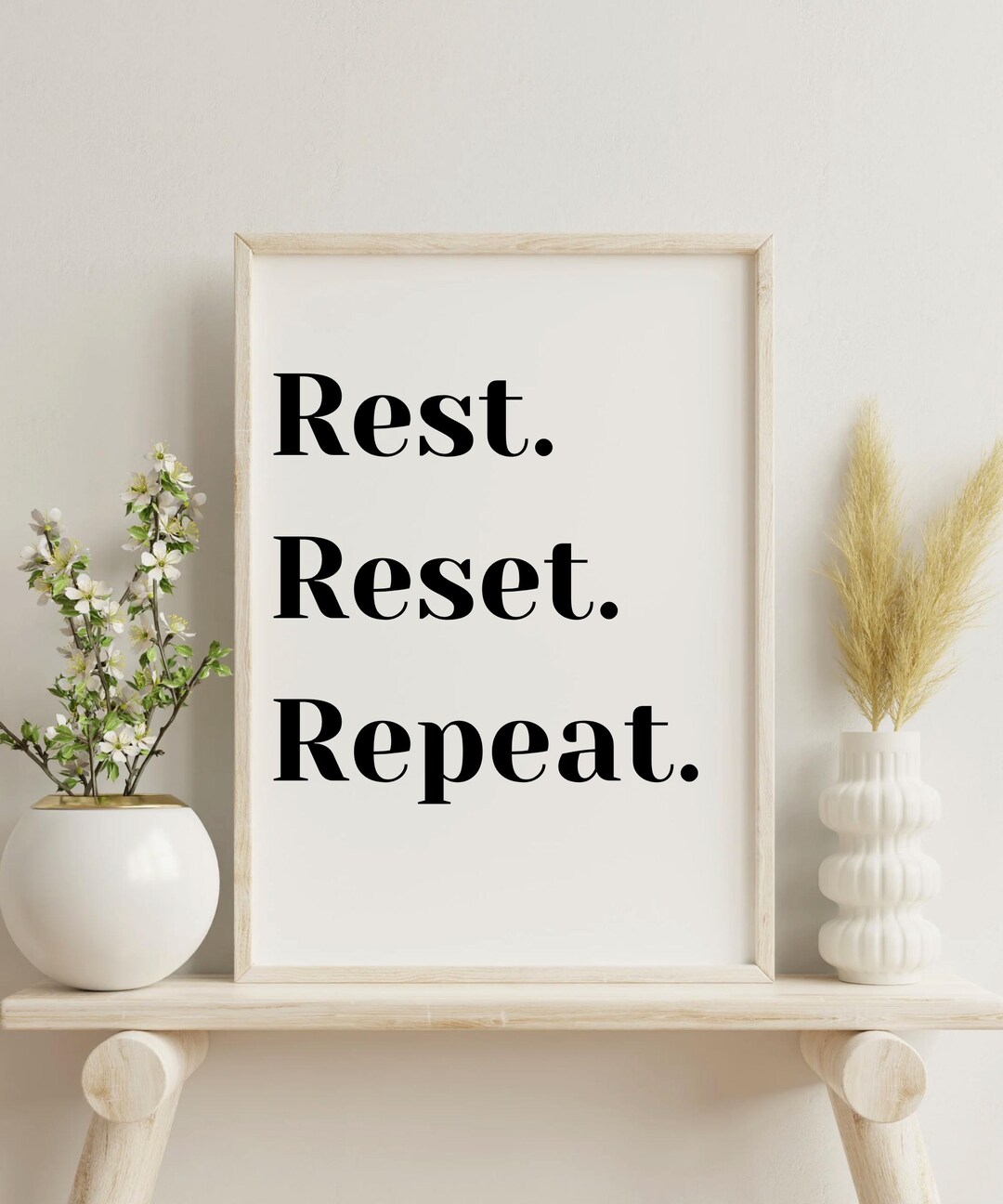 Rest Reset Repeat Wall Art | Minimalist Self Care Quote (digital ...