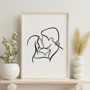 Romantic Couple Line Art Print: Minimalist Love Drawing (Digital Download)