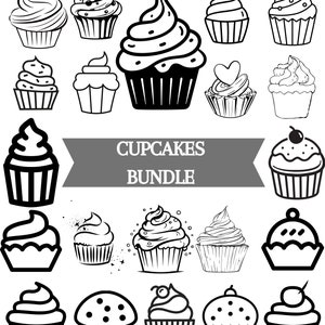 Cupcake bundle, Cake Cut file, Cupcake bundle svg, Sweets svg, Cupcake Outline SVG, Birthday svg, Cupcake clipart Instant download.