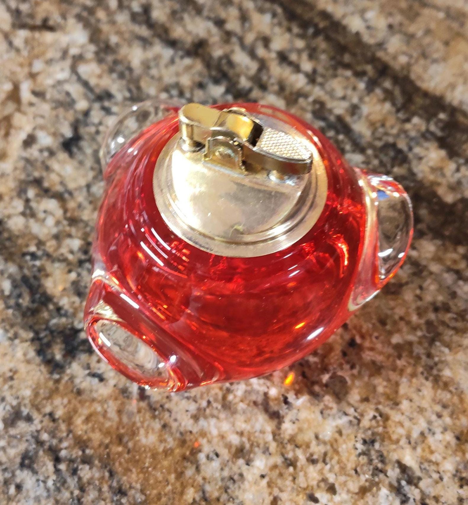 Vintage 50s Stunning Murano Candy Apple Red Art Glass Blown Glass  Bar Lighter Table Lighter Paperweight